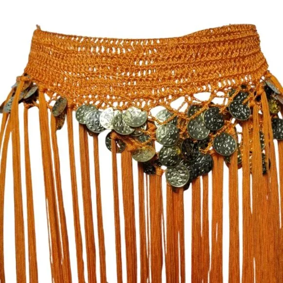 Hip Skirt Belly Dance Tassels Fringe Skirt Bellydance Coins and Fringe Hip Scarf - Picture 2 of 11
